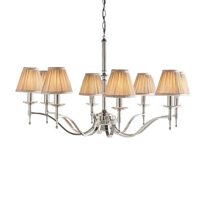 Interiors 1900 Lighting Stanford 8 Lys Multi Arm Lysekrone poleret nikkel plade finish, E14