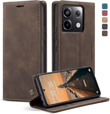 Lelinker Nahkainen taitettava käännettävä puhelinkotelo Xiaomi Redmi Note 13 Prolle korttipaikalla kahvi