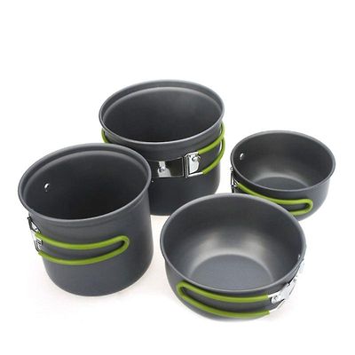 4pcs / sæt Udendørs Folding Vandreture Camping Backpacking Madlavning Picnic Non-stick aluminium køkkengrej Sæt