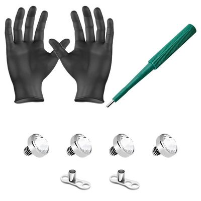 BodyJewelryOnline Dermal piercing kit 4 klare cz toppe 2 dermal baser puncher og handsker 8 stykker