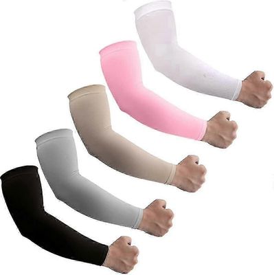 Upf50 + aurinko Uv-suoja jäähdytysholkit, 5 parin kompressioholkki käsivarren tatuointisuojaan Musta Valkoinen Harmaa Beige Vaaleanpunainen
