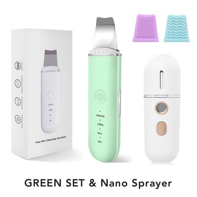 Eveltek Ultralyd Scrubber Hudspatel Facial Cleaner Peeling Massage Spa Blackhead Remover Sæt 1 Grøn