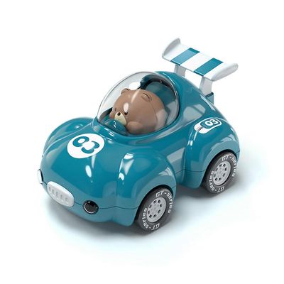 Vuorovaikutus Inertia Car Lelu Push and Go Cartoon Bear Car Lelu valolla sisä- ja ulkokäyttöön Baby Hand Grip Sininen