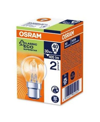 Osram B22d 30 Watt Halogen Globe Halogeeni ekolamppu [Energialuokka D]