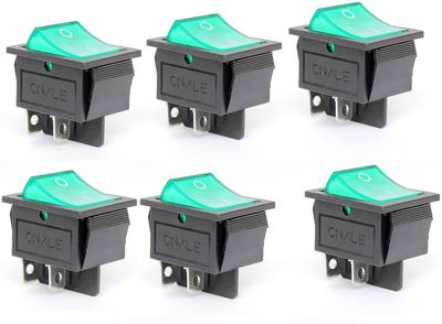 Xqday Sæt af 6 on/off rocker switch med 4 Pole 2 positioner Ac 16a/250v 20a/125v / Grøn