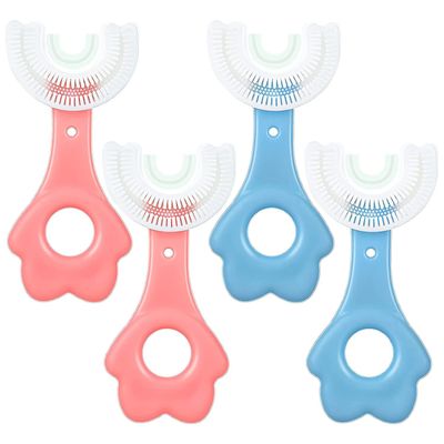AIR 4 Pack Kids U Formet tandbørste med silikone børste hoved friske farver D 4pcs