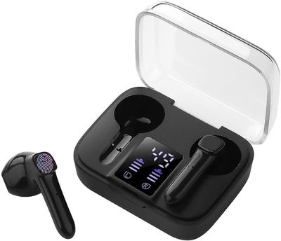 Blackbluetooth 5.0 øretelefon, HD-stereoavspilling trådløs øretelefon trådløst hodesett med mikrofon, berøringskontroll Bluetooth-headset for iPhon...