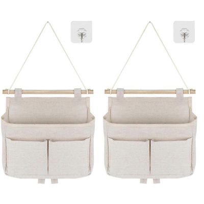 Pakkaus 2 roikkuvaa säilytyspussia, suurikapasiteettinen kokoonpano, 3 lokeroa tarrakoukuilla, roikkuva tai