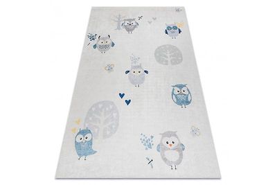 RugsX BAMBINO 1161 vasketæppe Ugler til børn skridsikker - grå 140x190 cm