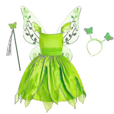 3-9 år Børn Piger Prinsesse Fairy Dress Cosplay Kostume Pandebånd Fairy Stick Wing Kits 8-9 Years