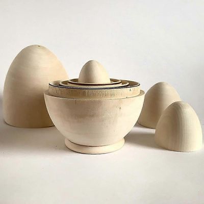 Onttoja puisia munia, pääsiäismunia, leluja, puisia pääsiäiskorien täytettä, lahja, 5 onttoa maalaamatonta munaa, tee-se-itse Valkoinen