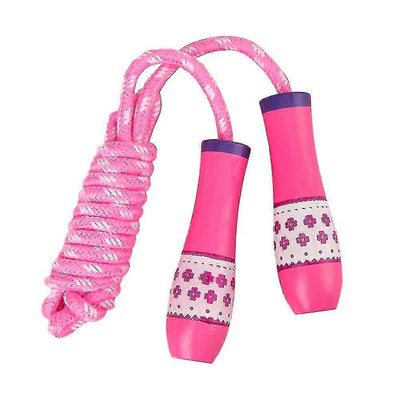 Hyppynaru Lapset, säädettävä puuvillainen hyppynaru puisella kahvalla kuntoiluun ulkoiluun maljakko vaaleanpunainen