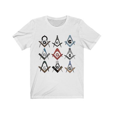 Bricks Masons Firkantet og kompas symboler frimurerisk t-shirt Hvid S