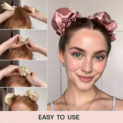 Satiini Heatless Hair Curler Pillow Pehmeät rullat hiussuojilla Pehmeä Heatless Curling Rod -panta kaikille hiuksille Vaaleanpunainen ruskea