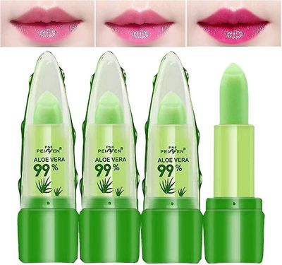 3 Pack Aloe Vera Lip Balm, fuktighetsgivende leppestift Temperatur Fargeendring Lip Gloss Langvarig næringsrik Aloe Vera Lip Plumper Set (grønn) - ...