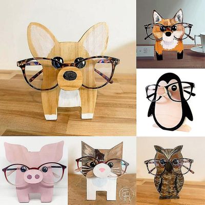 Træ 3d Cute Animal Head Brille beslag briller Holder Stand Cat