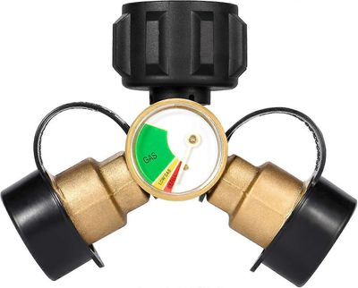 Propaanijakaja, 2-tie propaanisäiliö Y jakaja adapteri mittarilla, Lp Gas Adapter Tee Grilli Connect