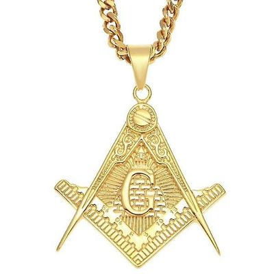 Bricks Masons Master masonic pyramide gyldne firkantede kompas halskæde Guld 24inch