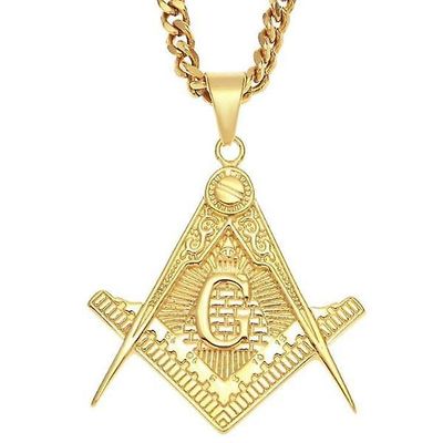 Bricks Masons Master masonic pyramide gyldne firkantede kompas halskæde Guld 20inch