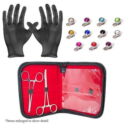 BodyJewelryOnline Dermal body piercing kit - 2 berikke w/11 dermal perle toppe og bunde + handsker bj25964