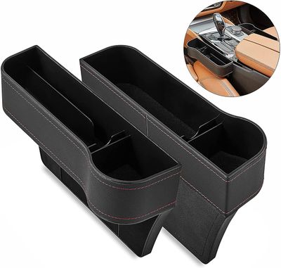 Linkrunning Car Seat Gap Filler Organizer 2 Pack Opbevaringsboks på forsædet med kopholder Multifunktionel Pu læder Auto Console Side Storage Box t...