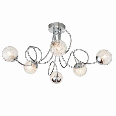 Endon Collection Lighting Auria LED 6 Light Semi flush Chrome med Chrome Wire, Perle Skygge, G9