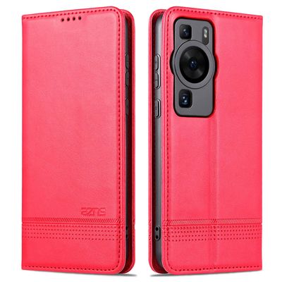 Azns Huawei P60 / P60 Pro Pu nahkainen puhelinkotelo lompakkoteline naarmuuntumaton älypuhelimen kansi Punainen