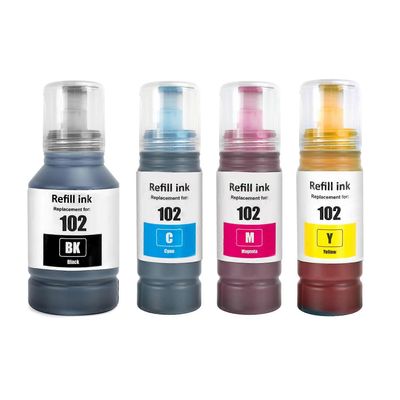 Sæt med 4 blækflasker 127ml/70ml til erstatning epson 102 kompatibel /ikke-OEM fra Go Inks Sort/Cyan/Magenta