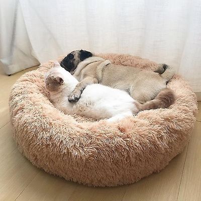 Deluxe-pehmoinen erittäin suuri koiransänky, sohva, pestävä pyöreä koiran tyynynpääty lemmikkisänkyyn erittäin suurelle koiranpedille khaki L