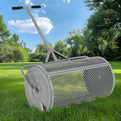 Kompostinlevitin, 27 tuuman metallinen rullalevitin säädettävällä kahvalla, raskas lannoitteenlevitin nurmikolle ja puutarhaan, harmaa