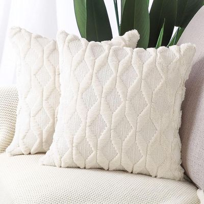 2 stk myk kort plysj fløyel dekorative pute dekker luksus stil for sofa soverom beige 50 x 50 cm