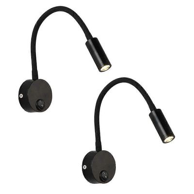 2 kpl 3W joustava LED hanhenkaula yöpöydän lukuvalo pistoke seinävalaisinsylinteri vaippa ilman viivaa (musta) 2pcs