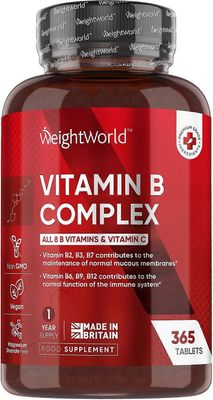 WeightWorld Vitamin B Complex - 365 vegaanista tablettia (1 vuosi) - Iso-Britanniassa valmistettu
