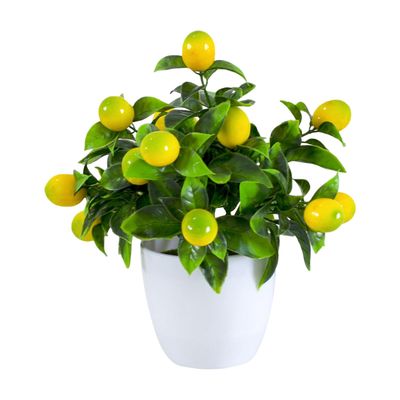Naievear kunstig sitron grønn plante Bonsai falske sitron frukt plante potte ornament for hage hjem dekorasjon Gul