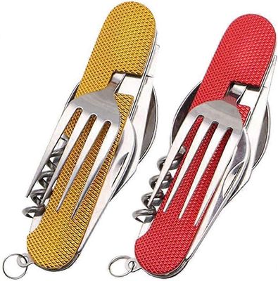 Ersam retkeilyvälinesarja 6 in 1 ruostumattomasta teräksestä taitettavat ruokailuvälineet retkeilyvälinesarja ulkona matka-ruokailuvälinesarja irro...