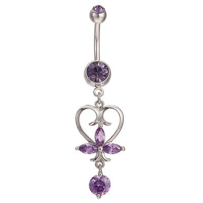 Ruili Hjerteform Navle Nail Diamanted med Zircon platinbelagt lilla zircon