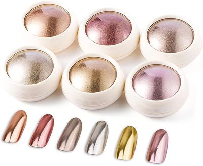 6 boks rose gull krom neglepulver, metallisk neglepigmentpulver sett