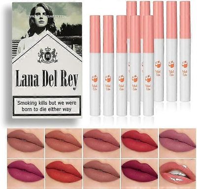 Lana Del Rey huulipuna Savukkeiden kotelosetti 10 väriä Huulisävy Huulilasite Ei-tahmea pitkäkestoinen huulimeikki naisille tytöille 10 TIETOKONETTA