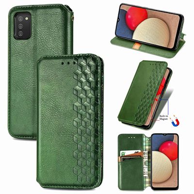 Kompatibel med Samsung Galaxy A02s Flip Case Etui Vintage Wallet Flip Cover med magnetisk lukning Coque - Blå grøn