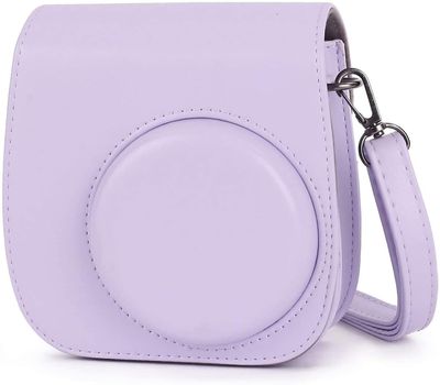 Linkrunning Øjeblikkelig kamerataske kompatibel med Instax Mini 11, PU lædertaske med lomme og justerbar skulderrem (lilla lilla)
