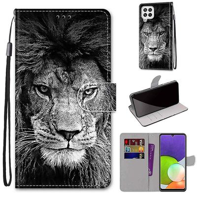 Foxdock Sag til Samsung Galaxy A22 4g Creative Pattern Tui magnetiske kort holder tegnebog - Lion