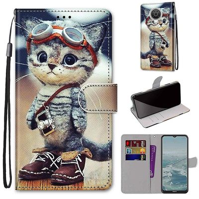 Foxdock Sag til Nokia G20/ G10 / 6,3 Creative Mønster Tui magnetiske kort Holder Tegnebog - Kitten
