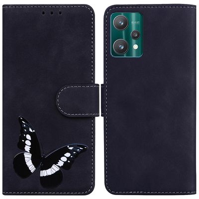 Etui til Realme 9 Pro Plus Butterfly Cover Premium Læder Magnetisk- Pink Sort