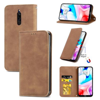 Gangxun Sag For Xiaomi Redmi 8 Magnetisk lukning Læder Tegnebog Cover Housse Etui Shockproof - Marron