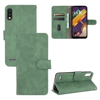 Etui til Lg K22 Cover Premium Læder med kortholder Flip Folio Magnetisk Etui Coque - Sort Grøn