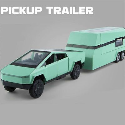 1/32 Tesla Cybertruck Pickup Trailer Alloy Car Model Diecast Metal lelu maastoajoneuvot Kuorma-automalli Ääni ja valo Lasten lahjat Vihreä
