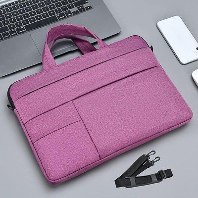 Linkrunning Laptop taske Mode Business Computer skuldertaske tynd stil Apple Xiaomi Huawei Asus bærbar taske 15.6-tommer (rosarød med skulderrem)