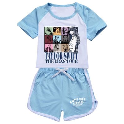 Sevenday 11-16 år Taylor Swift Trykt træningsdragt Børn Teenagere Drenge Piger T-shirt + shorts Loungewear Sports Outfits Sæt Gaver Lyseblå 11-12 Y...