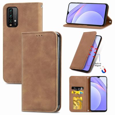 Gangxun Sag For Xiaomi Redmi 9t Magnetisk Lukning Læder Tegnebog Cover Housse Etui Shockproof - Marron