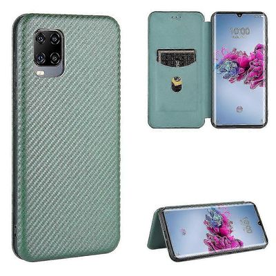 Yhteensopiva Zte Axon 11 5G hiilikuitunahkakotelon kanssa Folio Flip suojaava magneettinen kansi Etui Coque Vihreä